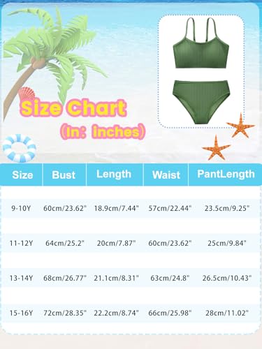 Image of Girl's 2 Piece Swimsuit Solid Spaghetti Strap Bikini Sets Beach Bathing Suit Swimwear for Teen Kids