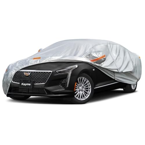 Kayme Sedan Car Cover Fit for Cadillac CT6 (2016-2020) Automobiles All Weather Waterproof, Outdoor Cover Sun Rain Protection, with Lock and Zipper Doo