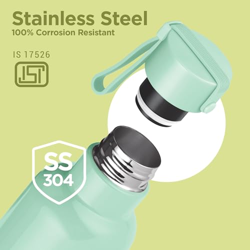 Image of Milton Felice 900 Thermosteel Water Bottle 715 ml, 24 Hr Hot and Cold I Leak Proof Lid, ISI Certified I Vacuum Insulated I for Office, Gym, School I Light Green