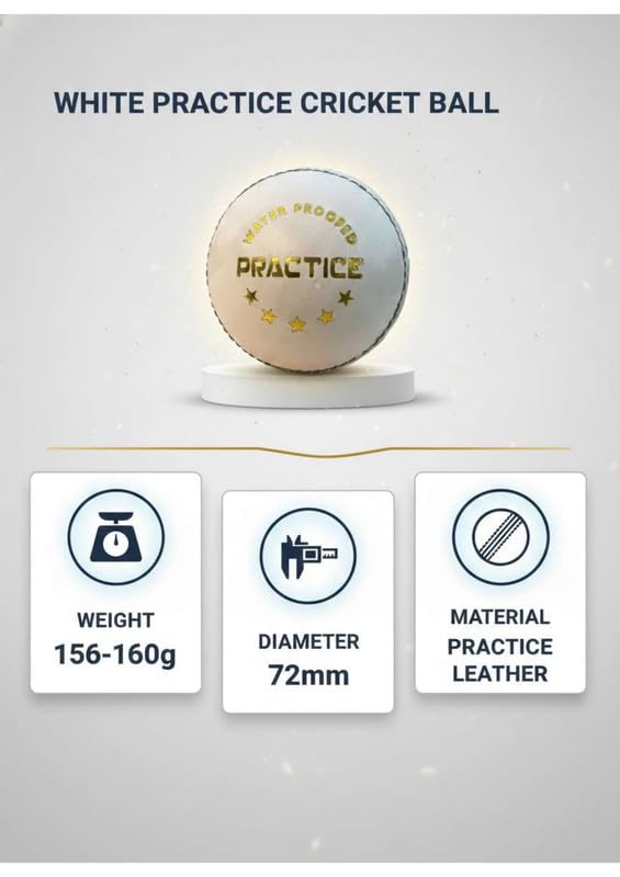 Image of Durable Leather Cricket Balls | Practice Match Use, Swing & Seam Optimized White Ball - Pack of 6