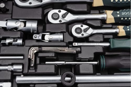 Image of Rockforce 216+6 Pcs CR-V Socket Set | 1 /4 inch, 3 /8 inch, 1 /2 inch Drive Ratchet Wrench Tool Kit | Heavy-Duty Mechanic Set for Car, Bike & Home Repair | With Carrying Case