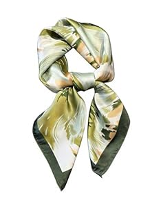 DIPZO Satijnen halsdoek voor dames, 70 x 70 cm, bloemenmotief, zijdeachtig, geschikt voor haar, hals, tassen & modeaccessoires, groen