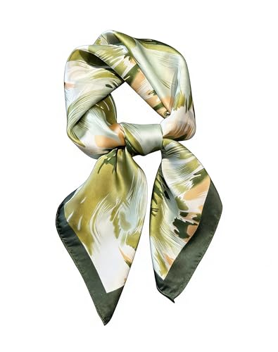 DIPZO Satin Neck Scarf for Women 70 X 70 Cm Flower Silk Feel Bandana for Hair Neck Bags & Fashion Accessories for Gifts & Outdoor Activities Green