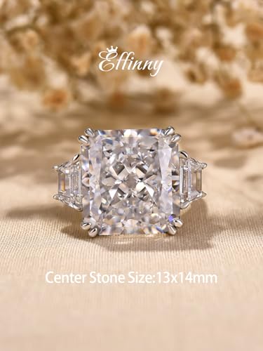 10ct Luxurious Crushed Ice Radiant Cut Three Stone Engagement Ring,Big CZ Simulated Diamond 925 Sterling Silver Promise Ring for Wedding,Daily,Travel2