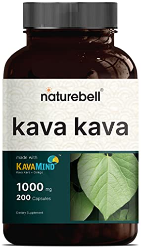NatureBell Kava Kava Capsules Supplement, 1000mg Kava Kava Plus 10mg Ginkgo Per Serving, 200 Capsules, Made with Kava Kava Root Extract, Non-GMO