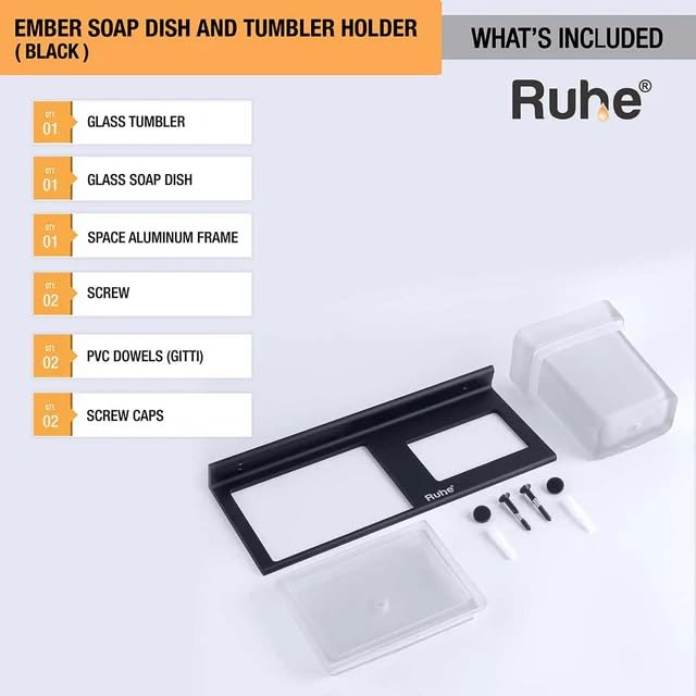Image of Ruhe Ember 2 in 1 Soap Dish & Tumbler Holder | Soap Case | Tooth Brush Holder | Bathroom Accessories | Wall Mounted | Soap Stand | Black