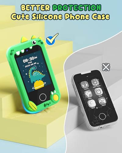 Image of UCIDCI Dinosaur Kids Smart Phone Toys for Boy Dual Camera & Music Player Toddler Selfie Phone Toys Road Trip Toys with Learning Games, Christmas, Birthday Gifts for 3 4 5 6 7 Year Old Green