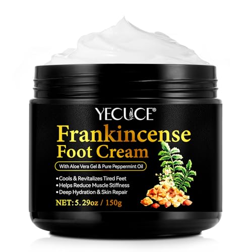 Frankincense Oil Foot Cream, Support Soreness and Stiffness in Tired Feet & Body - Foot Sole, Achilles, Ankle, Neck & Shoulders, Hydration & Repair for Dry, Cracked Heels, Feet & Skin - 5.29 Fl Oz