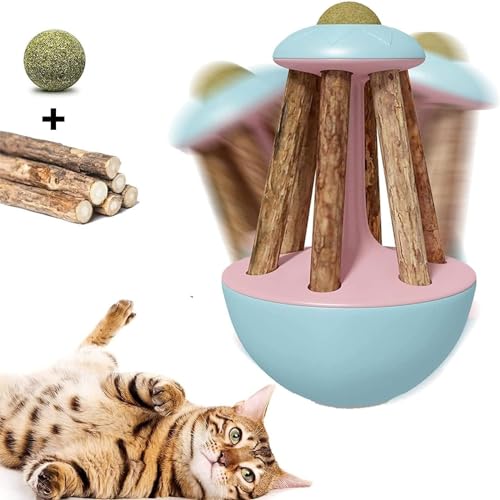Image of cature Care by Nature Interactive Cat Catnip Toy - Cat Tumbler Toy With Catnip Ball And Silvervine Stick, Teeth Cleaning Chew Toy For Kitten, Fun Toy For Cat Exercise & Molar Tools (Pink)