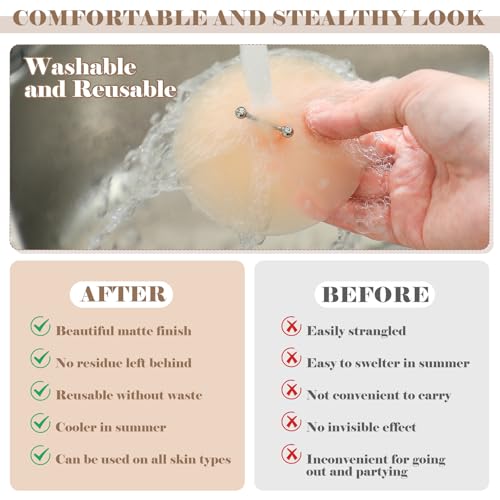 Image of Tondiamo 2 Pairs Silicone Breast Covers with Piercing Diamond Adhesive Reusable Fake Breast for Women with Piercing