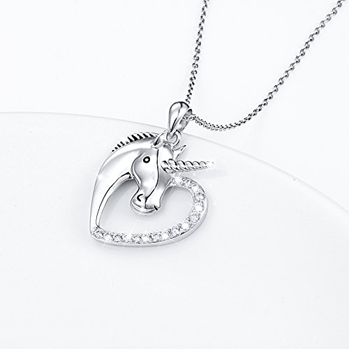 Flyow Sterling Silver Forever Love Unicorn In Heart Pendant Necklace For Women Girl, Rolo Chain 18 Inches #TOP3
