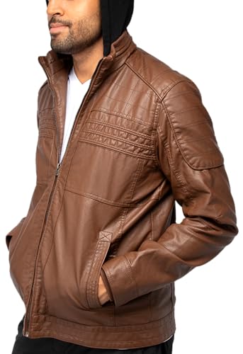 Image of X-Ray Men's Slim Fit Faux-Leather Moto Jacket with Removable Hood
