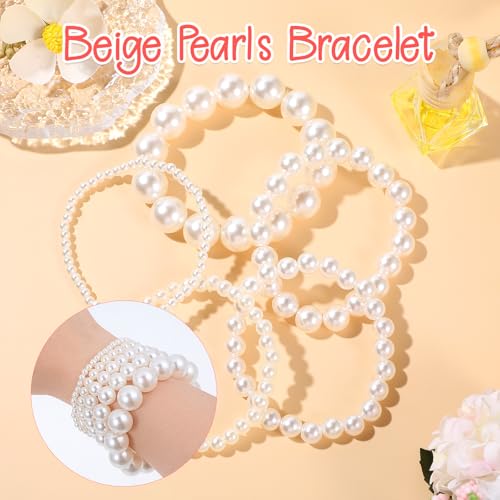 Molain 5 Pcs Pearl Bracelets for Women Stretch Strand Bracelets Pearl Bracelets Bridal Wedding Elastic Bracelets Stackable Faux Pearl Bracelets for Lady Party Jewelry Pearl Beaded Bracelets3