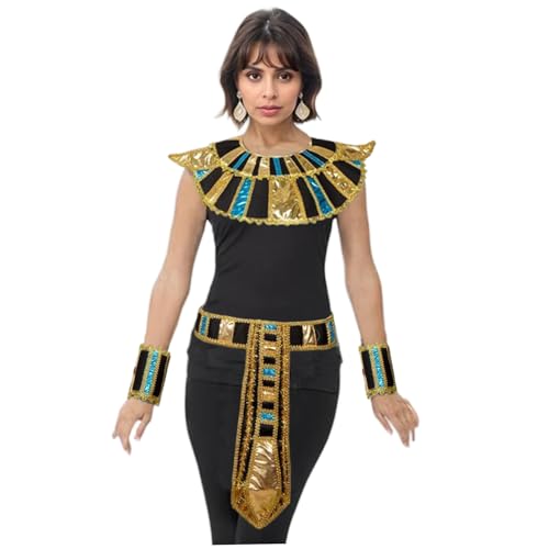 Accesorios de vestuario egipcio, conjunto de disfraces de cleopatra incluye serpiente con cuentas de serpiente egipcia de cuello de cuello de cinturón de diadema de cinturón para mujeres chicas