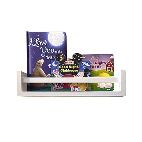 Image of Gneric Wood Wall Mount Nursery Bookshelf, 1 Pack White Floating Book Shelves Photos CDs Shelf for Kid's Room, Floating Wooden Spice Wall Mounted Rack for Kitchen