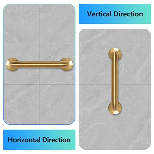 Rackickyer Shower Grab Bar, 2 Pack 24 Inch Gold Bathroom Safety Bar, 1.25" Diameter 304 Stainless Steel Grab Bars for Bathtubs and Showers, Handicap Shower Grab Bar for Seniors Elderly by Rackickyer - Image 4