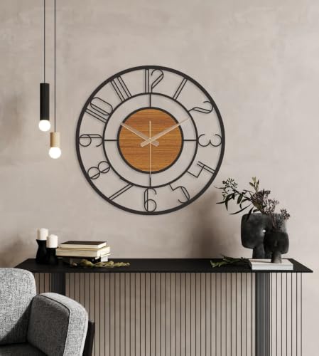 Image of Arabs Modern Metal & Wooden Wall Clock, Number PRO W, 40 CM | For Living Room Bedroom Office Kitchen, Stylish, Designer, Big Size