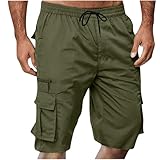 Dademeo Men Cargo Pants Casual Fashion Solid Shorts with Multi-Pocket Elastic Waist Work Hiking Fishing Short Pant