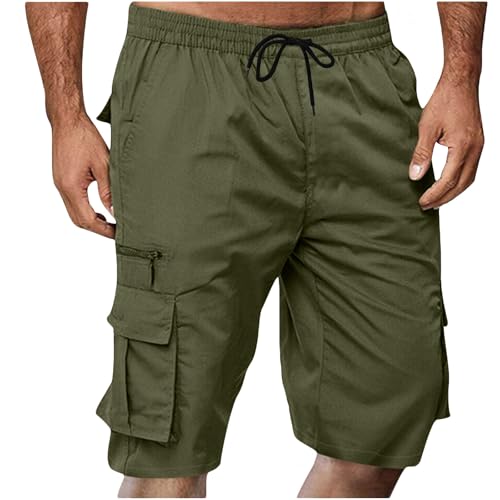 Dademeo Men Cargo Pants Casual Fashion Solid Shorts with Multi-Pocket Elastic Waist Work Hiking Fishing Short Pant