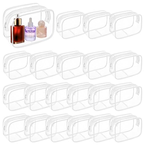 20Pcs Clear Cosmetic Makeup Bags with Zipper, Small Waterproof Toiletry Bag, Clear Travel Bags for Toiletries, PVC Transparent Plastic Organizer Case for Women Men (White Border 6 x 2.5 x 4.13 Inch)