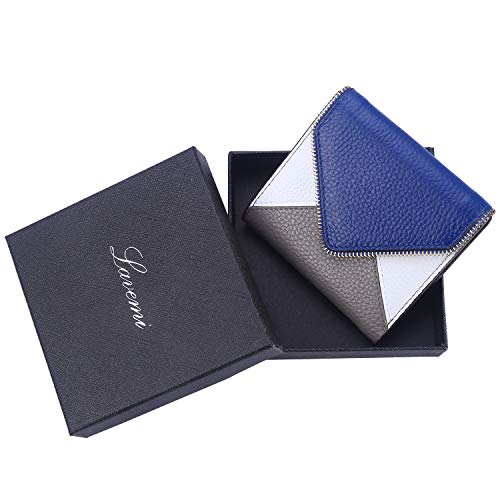 Image of Lavemi Ultra Thin Small Compact Leather Womens Girls Wallets RFID Blocking Credit Card Holder for Women, 2- Envelope Blue /Gray, One Size