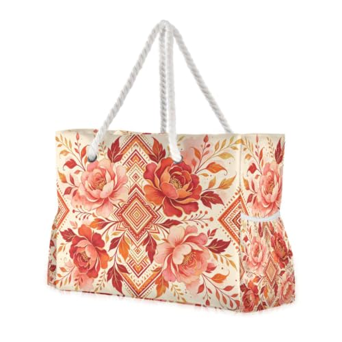 Sac de voyage pour plage et grand sac à main toile rose bohémien