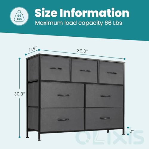 OLIXIS 7 Drawers Dresser for Bedroom, Fabric Storage Tower for Living Room, Entryway - Sturdy Steel Frame, Wooden Top & Easy Pull Fabric Bins, Closet Chests Organizer for Clothes, Classic Grey - Image 4