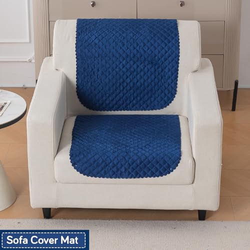 Image of HOKIPO Quilted Sofa Cover 1 Seater for Seat & Back, Washable Kids & Pet Friendly Sofa Cover, 'Quilt Classic' Navy Blue (IN-925-NBL*2)