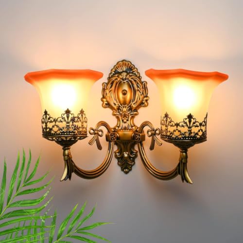 Image of GreyWings Antique Bronze Double Wall Light for Home Decorative Metal & Glass 2 Light Wall Sconce (7632) (Bulb not Included) Pack of 2