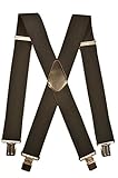 Starke Leder 'X' Abschnitt Olata Extra Lange, Extra Breite XXL Hosenträger X-Form mit 4 Starken Clips - 5cm. Schwarz