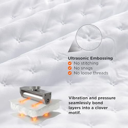 Image of Bedsure Quilts Queen Size - Lightweight Comforter Queen Size for Summer, Bright White Bedspread Quilt with Clover Pattern, Soft Ultrasonic Coverlet, Modern All-Season Bedding, 90 x 96 Inches