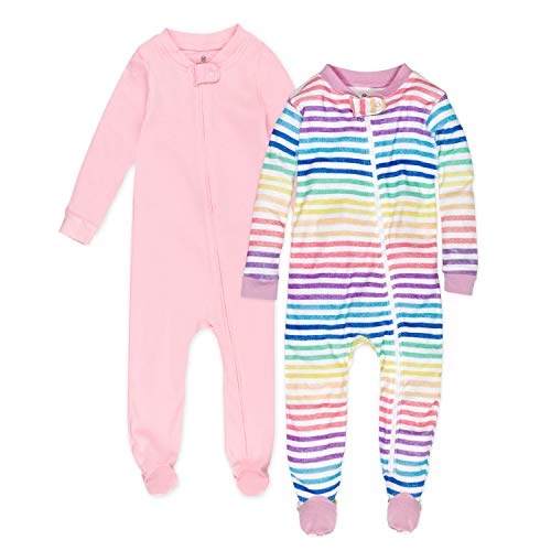 HonestBaby 2-Pack Non-Slip Footed Pajamas One-Piece Sleeper Jumpsuit Zip-Front Pjs 100% Organic Cotton for Baby Girls
