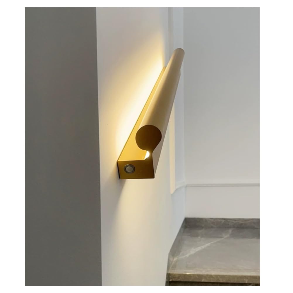 exproyzk LED Stair Handrail - Aluminum Stair Railing with Body Sensor, Up and Down Luminescence Stair Handrails Banister Kit, for Outdoor Stairs Porch Entrance(Gold,100cm/3.3ft)