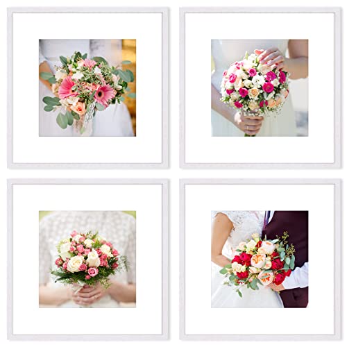 White Wood Square Picture Photo Frame,Compatible with 30x30cm without mat and 20x20cm with mat images for Wall Mounting In Living Room Bedroom,Gallery,Set of 4