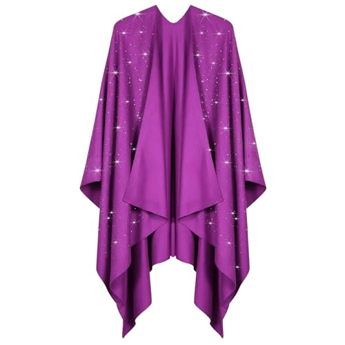 Image of Womens Rhinestones Open Front Poncho Shawl Wrap Cape Ruana Travel Blanket Cardigan