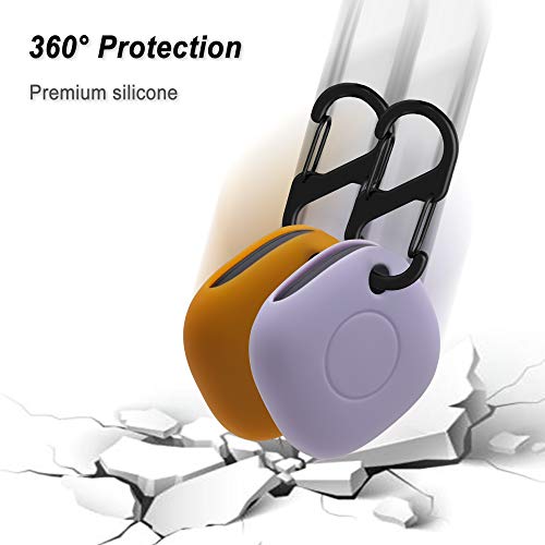 Image of Geiomoo Silicone Case for Galaxy SmartTag, Soft and Flexible, Scratch /Shock Resistant Cover with Carabiner for Galaxy SmartTag Tracker (2 Pack Orange+Lilac)