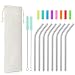 Teivio 8 Pack Short Stainless Steel Straws 6 inch Bent Metal Reusable Straws with Silicone Tips and Case, Cleaning Brush and Carry Bag for Cocktail Glasses, Small Cups