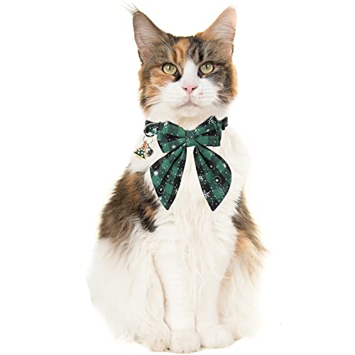 Christmas Cat Collar Breakaway With Cute Bow Tie And Bell Pendant For Kitty Adjustable Safety Plaid #TOP4