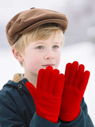 Image of Cooraby 3 Pairs Kid's Winter Gloves Thick Warm Knitted Gloves Children Cold Weather Gloves