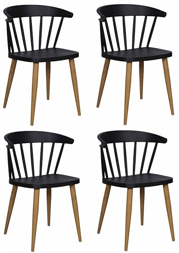 Image of Finch Fox Scandinavian Stylish & Modern Furniture Plastic Living Room Dining Chairs for Cafeteria Seating, Side, Kitchen, Restaurants, Hotels in Black Color (Set of 4)