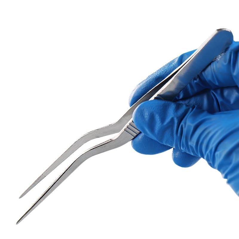 Curved Serrated Stainless Steel Tweezers for Tissue Culture and Hydroponics - Laboratory Precision Tools(20cm)