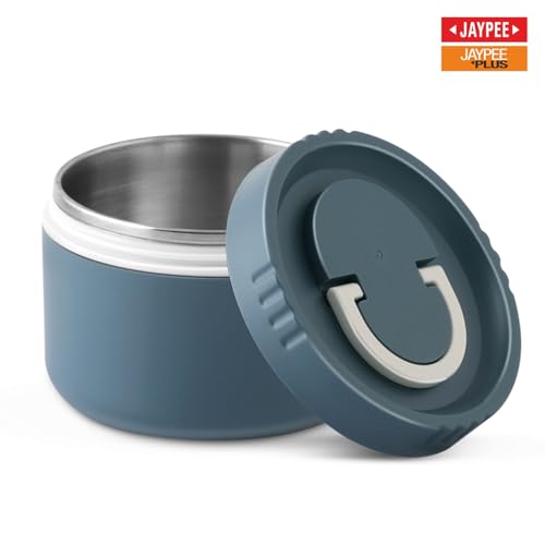 Image of Jaypee Plus Snackpac Sr. Airtight Leakproof Container 500 ml Lunch Box for School, Office, Ideal for Snacks and Meal, Keeps Food Hot & Fresh Inner Stainless Steel Easy to Carry Handle, Bowl Grey