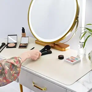 Makeup Mat for Vanity Top Protector,Dresser Protector Top Vanity Essentials,Craft Mats to Protect Table,Nail Art Table Mat,Vanity Desk Cover Pads,Desk Cover Top Mats,31.5x15.7in (Beige & Olive Green)