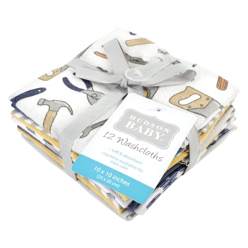 Image of Hudson Baby Unisex Baby Flannel Cotton Poly Washcloths, Construction Work 12Pk, One Size