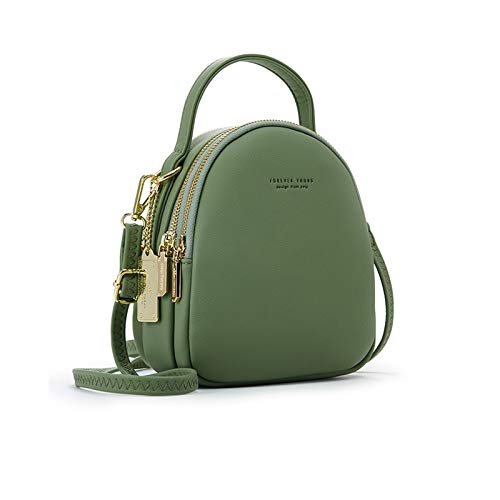 SO Mini mochila mulher moda mala menina impermeável bolsa de ombro com orifício para auriculares couro Daypack viagem citação mochila pequena, verde, L, Bonito