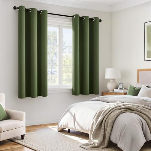 Image of MIULEE Olive Green 100% Blackout Curtains for Bedroom 40x63 Inch Long | 2 Thick Layers Thermal Insulated Window Curtains with Black Liner, Noise Reducing Grommet,Drapes for Living Room, 2 Panels