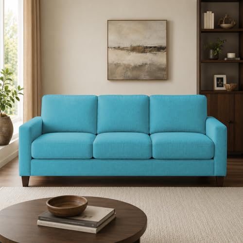 Image of Casaliving Gladino Modern Velvet Fabric Sofa, Tufted Design Upholstered 3 Seater Sofa Set for Living Room, Premium Velvet Fabric Sofa (Yellow)