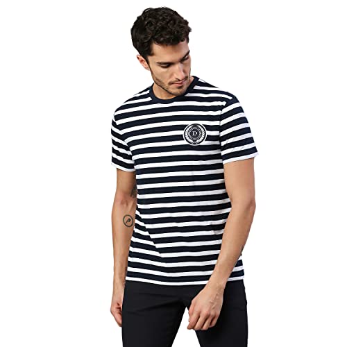 Image of Dennis Lingo Men's Regular Fit Pure Cotton Striped Half Sleeves Casual T-Shirt