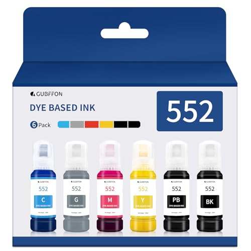 GUBFFON 552 Ink 600ml Refill Ink Bottle Replacement for Epson EcoTank ET-8550 ET-8500 Printer High Capacity 6-Pack (Not Sublimation Ink)