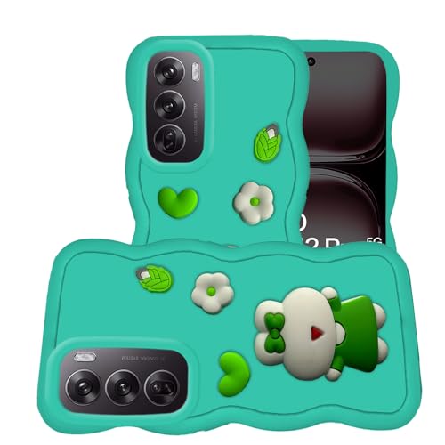 Image of AESTMO Back Case Cover for Oppo Reno 12 Pro 5G | 3D Cute Fun Cartoon Characters | Anti Slip Grip Cute Wave Curly Frame Shape | Full Body Protection Back Cover for Oppo Reno 12 Pro 5G|(Mint Green)